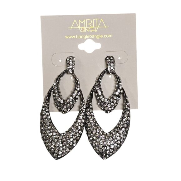 Amrita Singh Women's Gunmetal Plated Crystal Dangle Earrings NWT - Picture 1 of 3